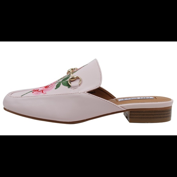 Light Soft Pink Floral Embroidered Slip on Mules - Picture 3 of 5